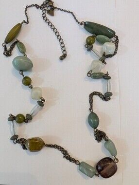 Y2K Diva Earth-Tone Faux Stone Acrylic Bead Multi-Chain Necklace